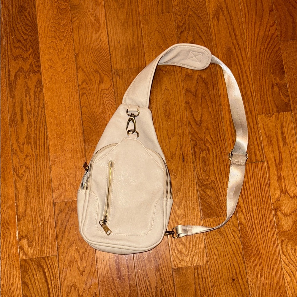 Cream Sling Bag with Adjustable Strap